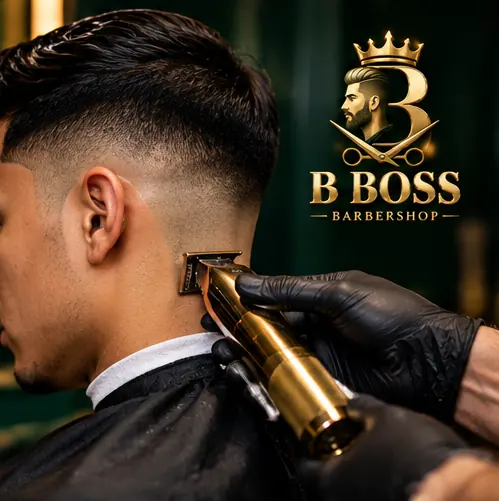 Gold trimmer cleaning up the neckline on a fresh fade
